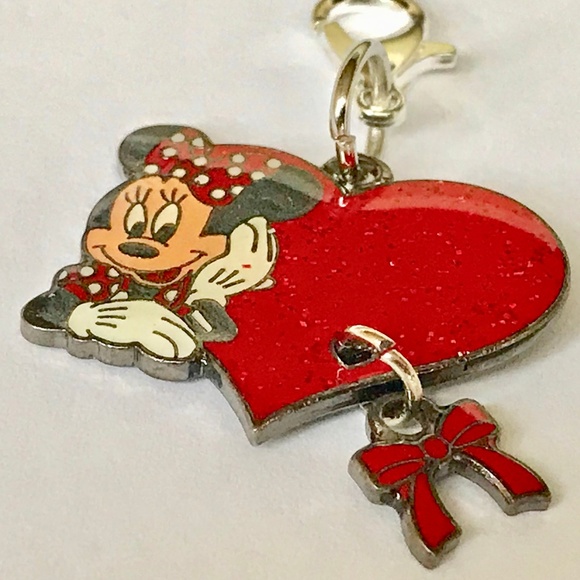 Vintage Disney Minnie Mouse Heart Purse Charm Clip On Zipper Pull Bag Signed - Picture 3 of 8